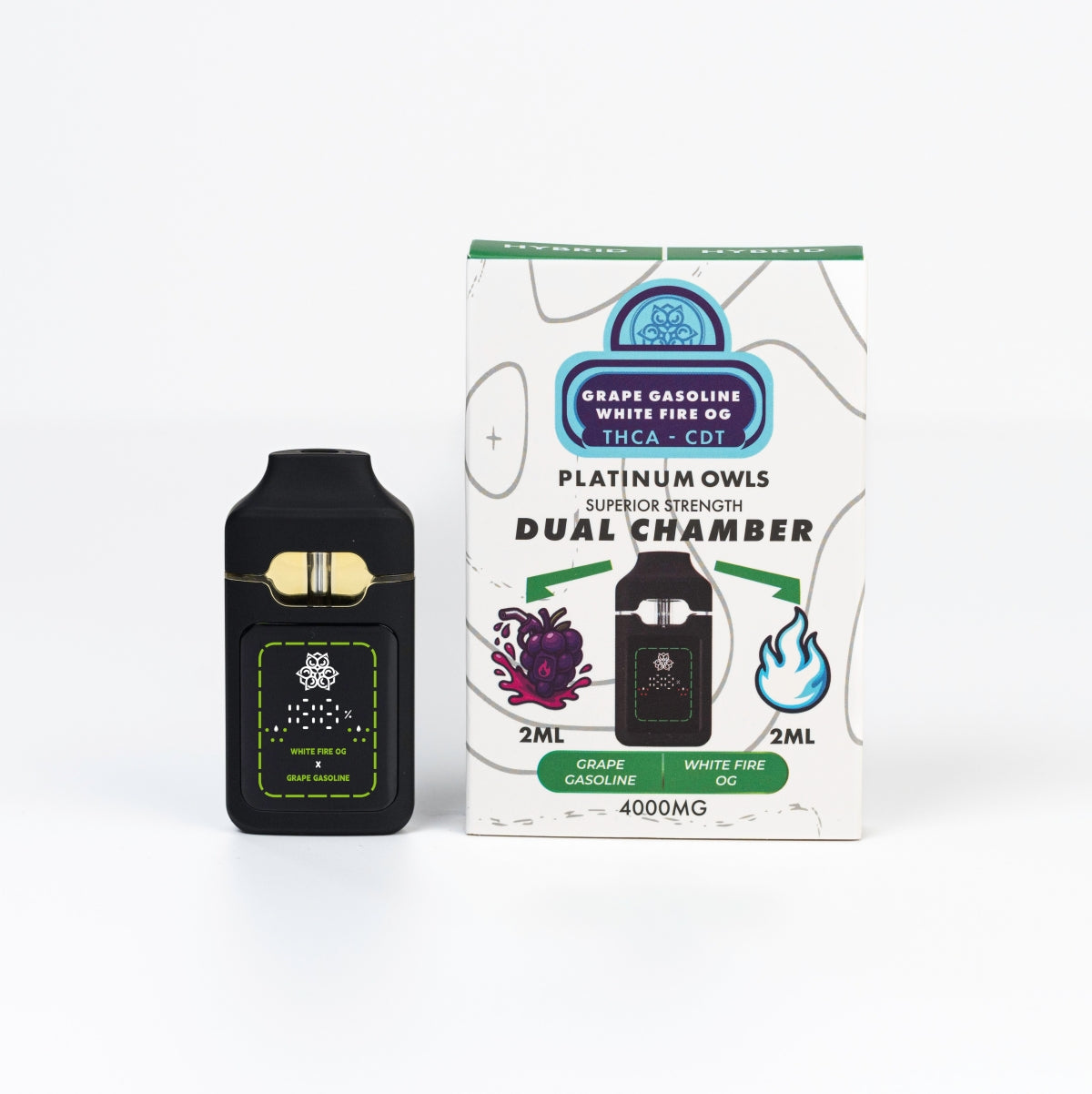 Platinum Owls Dual Chamber 4ml Vape – Grape Gasoline & White Fire OG - 10 Count
